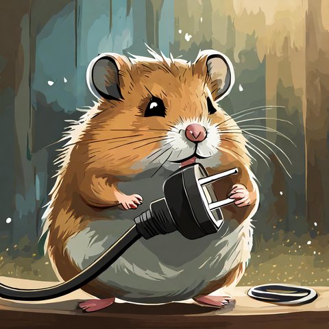 AI hamster holding a plug